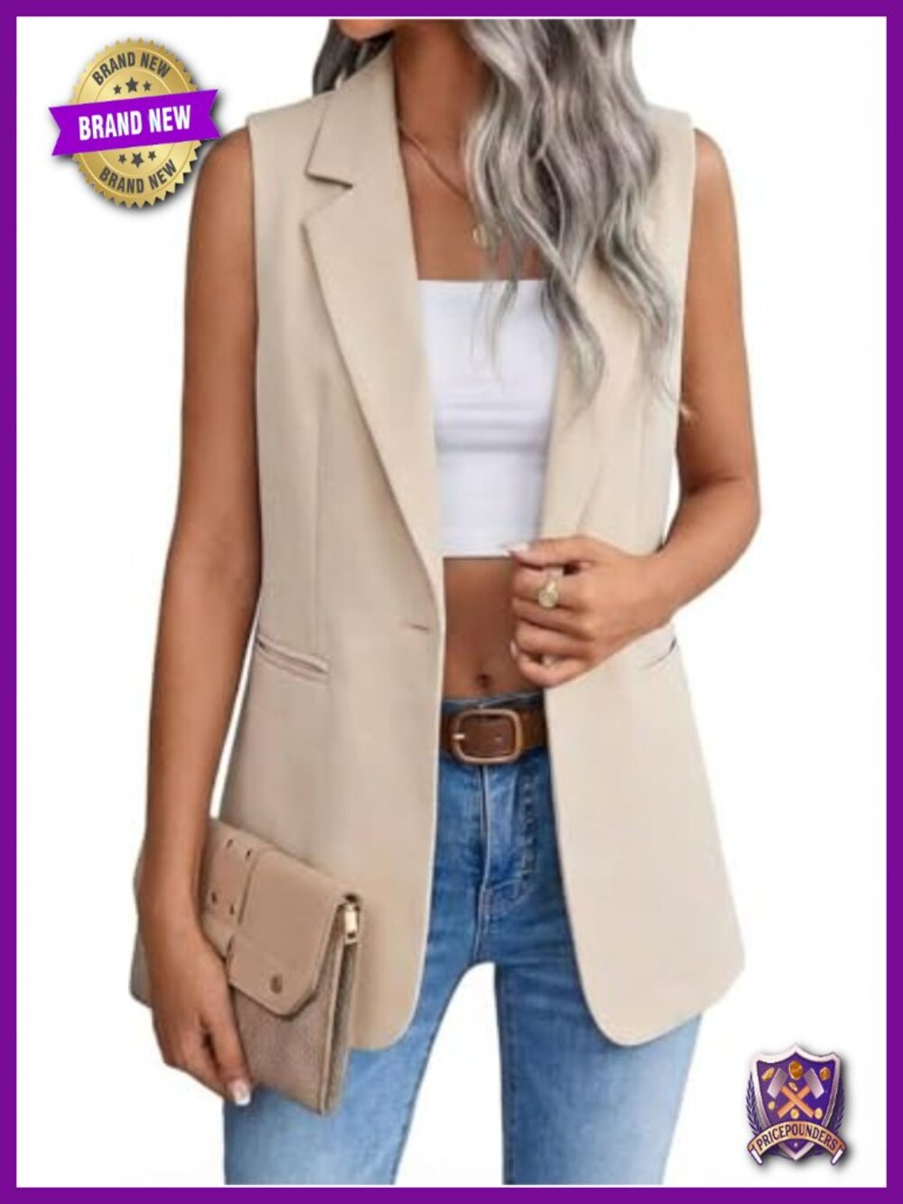 Sleeveless Blazer Vest Women's Casual Slim Fit Long Waistcoat